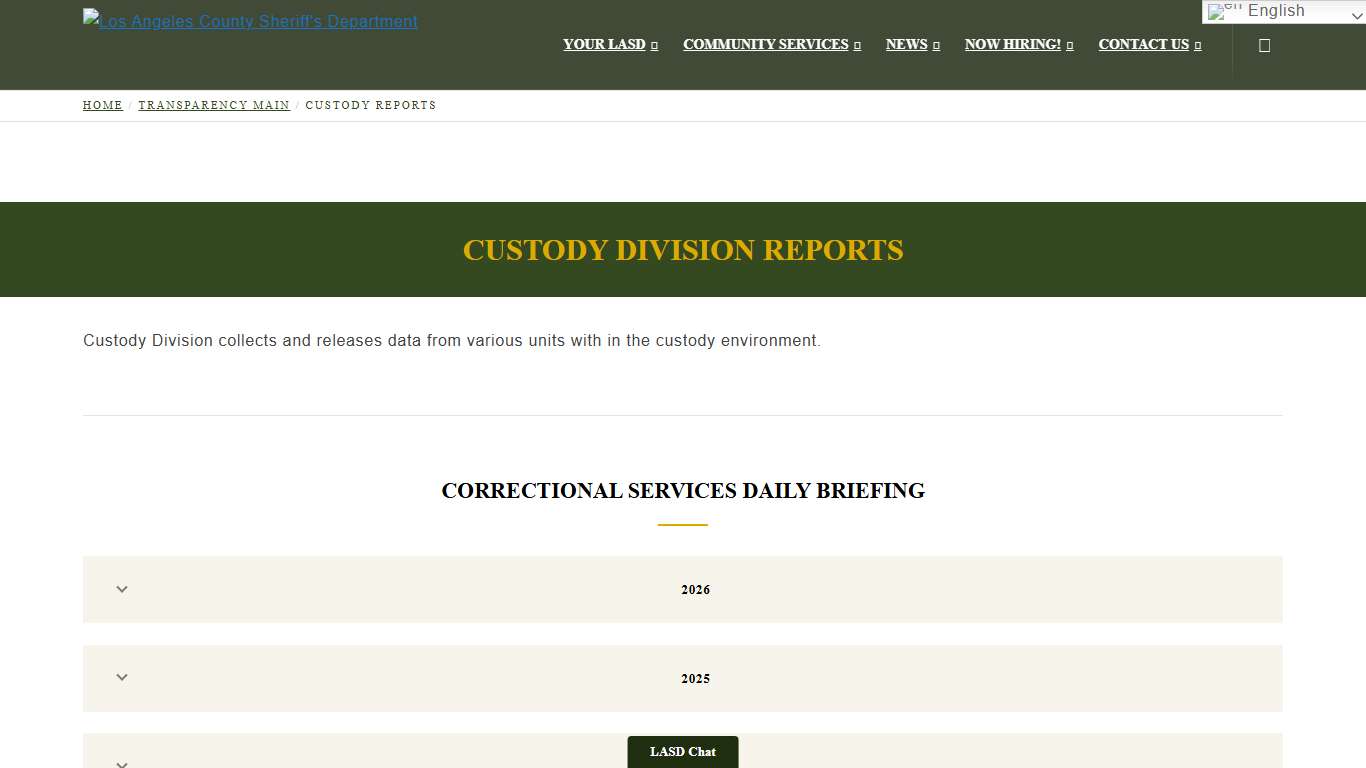 Custody Reports Los Angeles County Sheriff’s Department